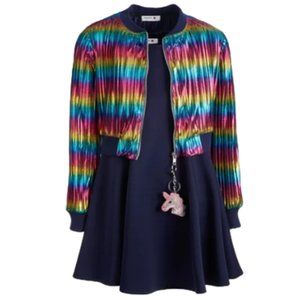 Rainbow Bomber Jacket & Dress Set size 14 in girls